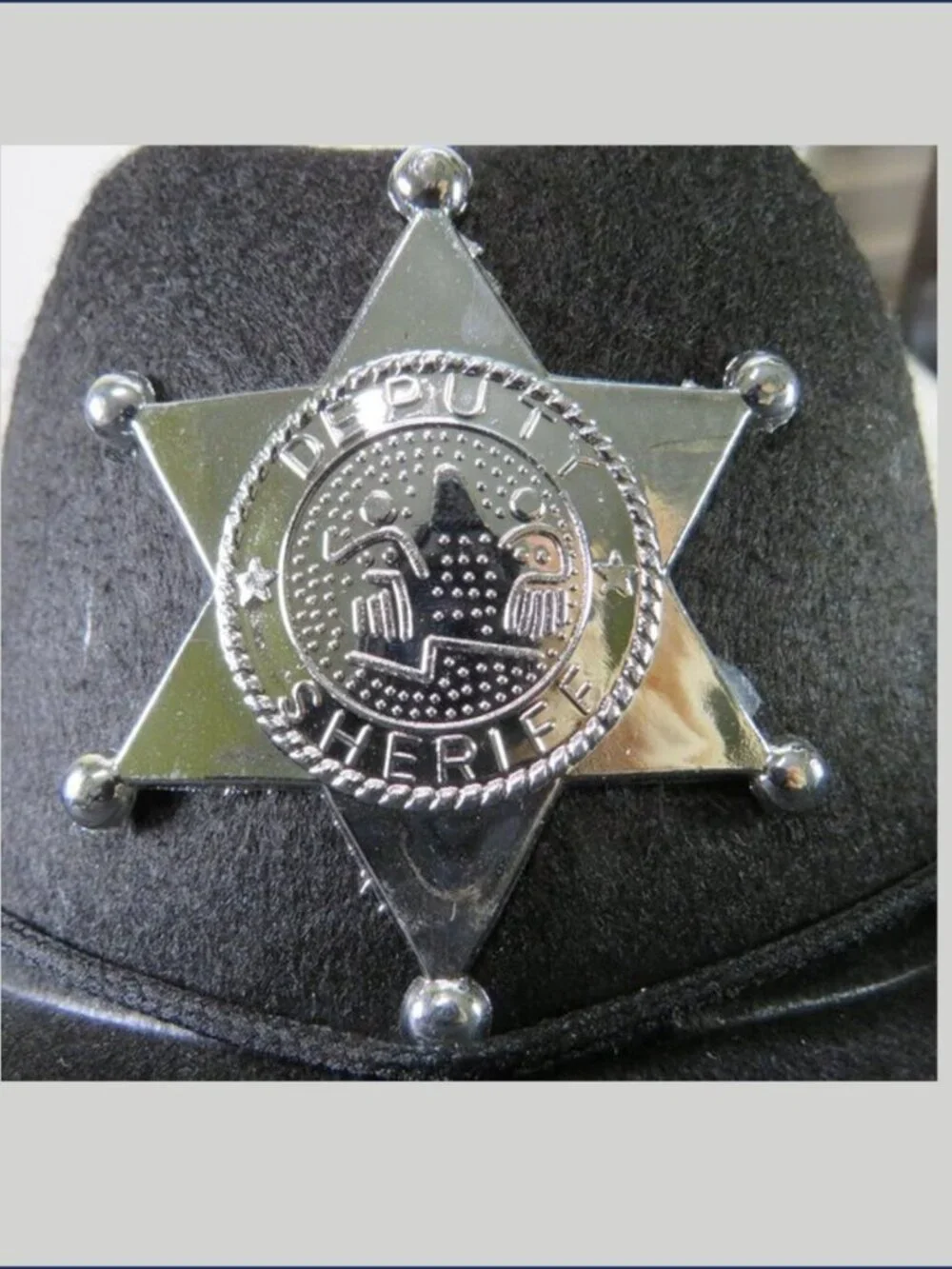 Vintage Kids Black Cowboy Hat Silver Deputy Sheriff Badge Felt Western Costume